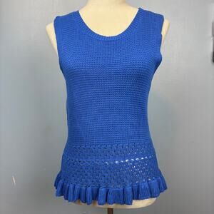 Vimpunec Crochet Knit Royal Blue Tank Top Ruffle Edge Dainty Feminine Med. Cute